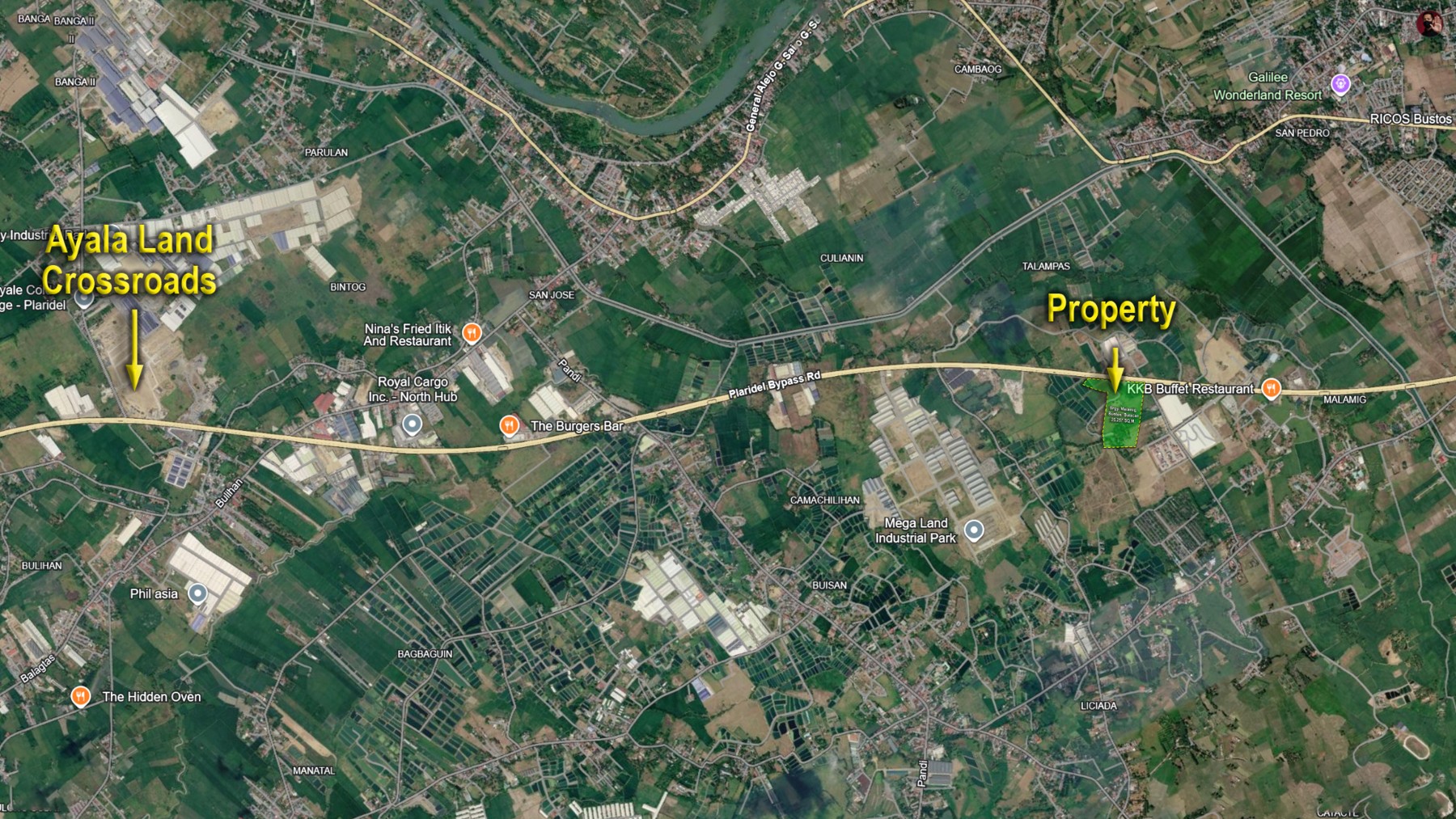 Regional map showing the property and Crossroads
