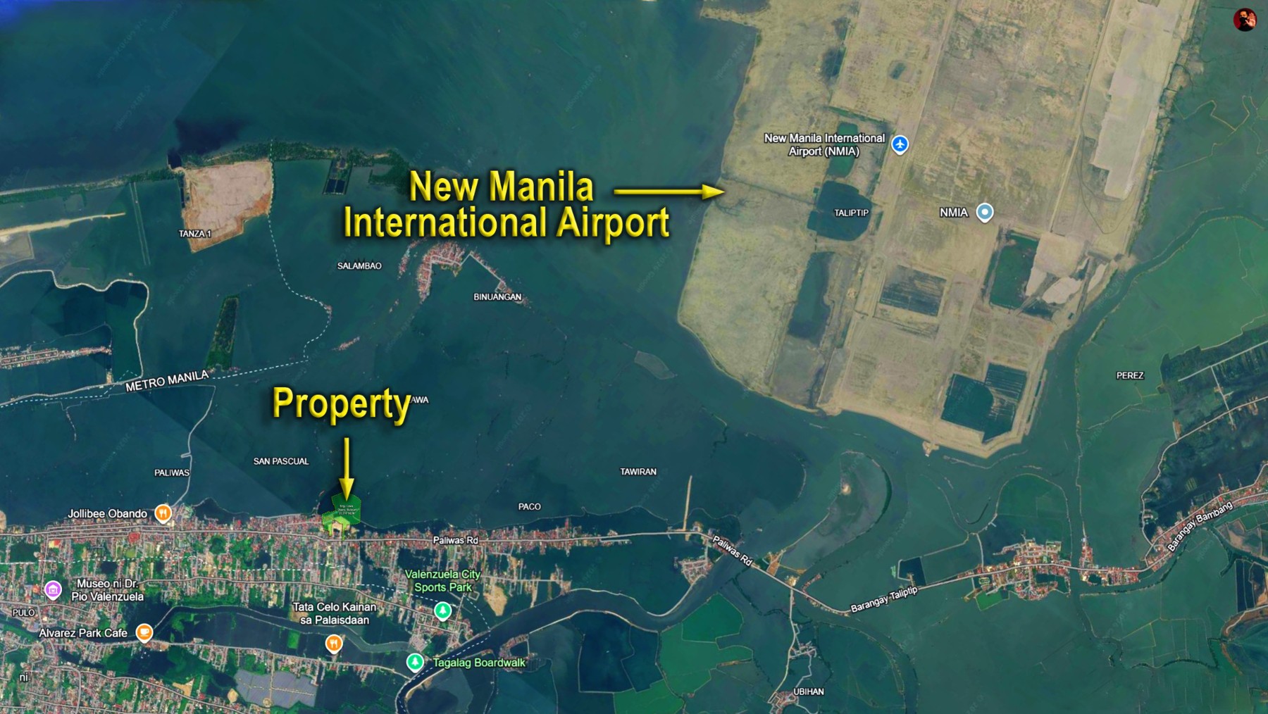Map showing the property and airport project area